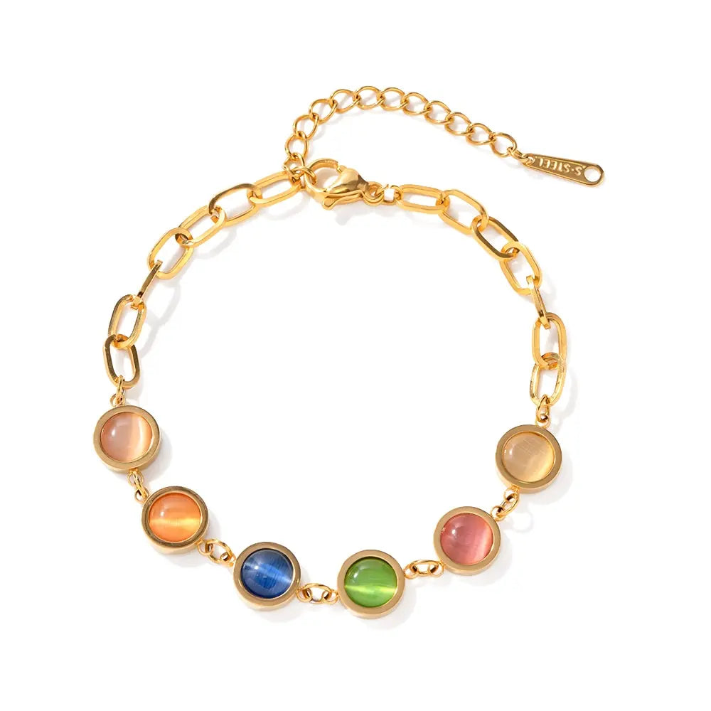Colorful Symphony Cat's Eye Bracelet Stainless Steel 18K Gold Plated