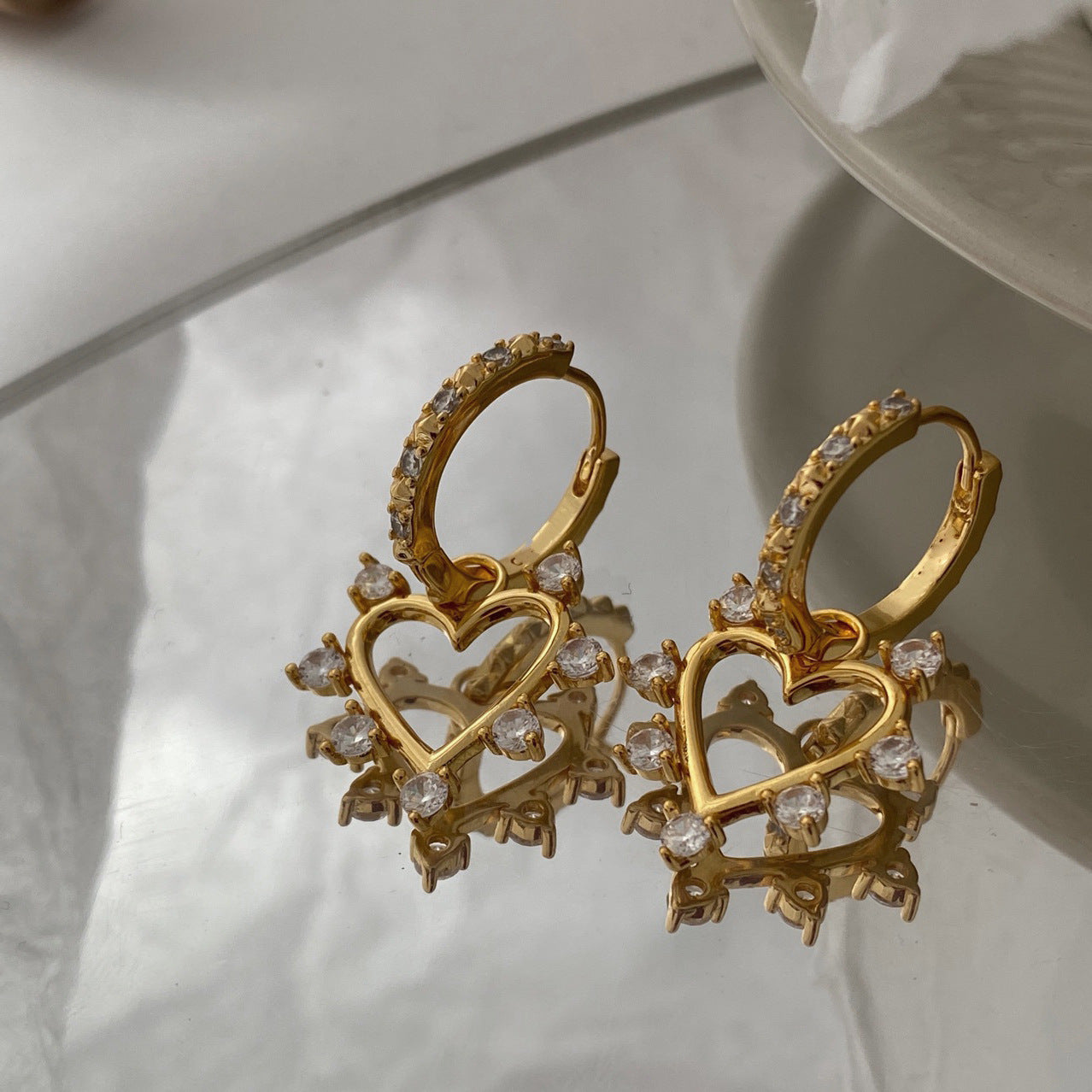 Limvida "Heart Sunshine" Elegant Heart-shaped 18K Gold-Plated Zirconia Earrings