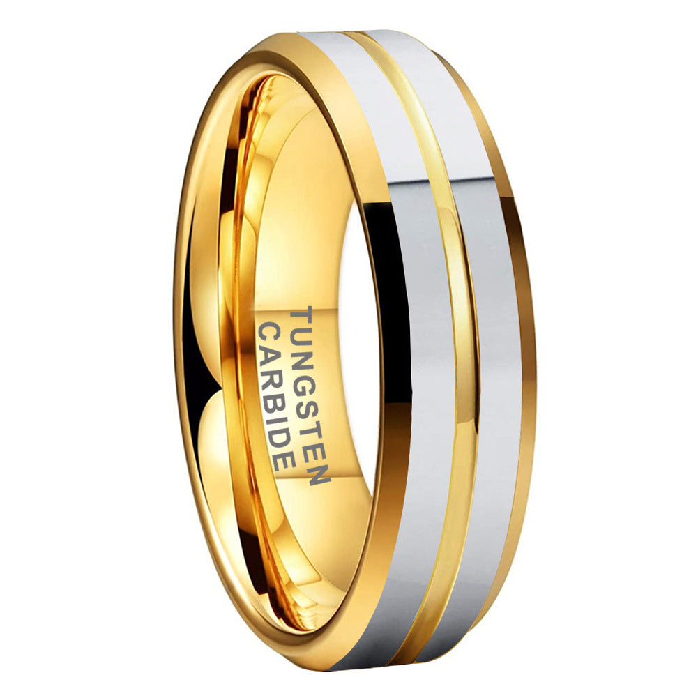 Limvida “Eterna Band” Tungsten Carbide Beveled Edge Polished Center Groove Ring