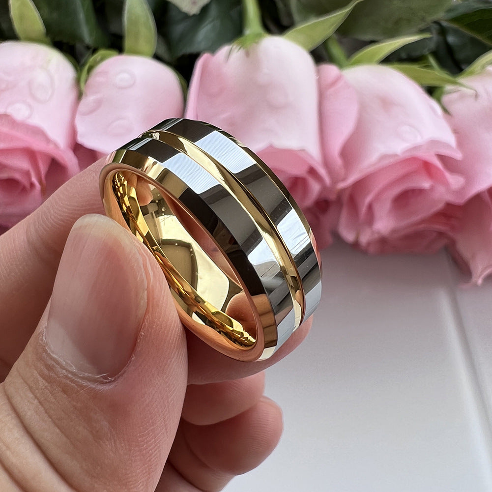 Limvida “Eterna Band” Tungsten Carbide Beveled Edge Polished Center Groove Ring