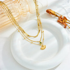 316L Stainless Steel Gold Plated Multilayer Chain Semicircle Pendant