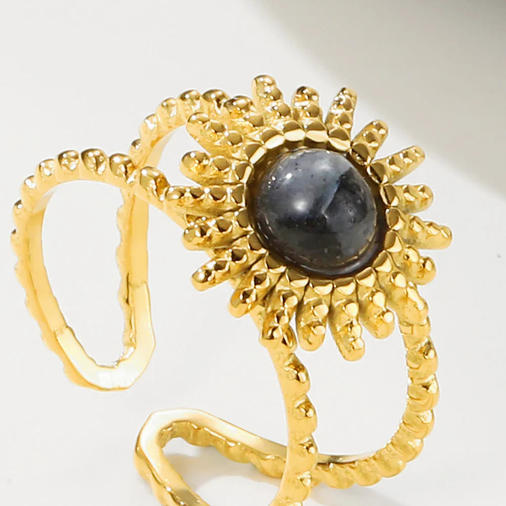 Bohemian Natural Stone Geometric Stainless Steel Vintage Charm Ring