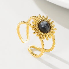 Bohemian Natural Stone Geometric Stainless Steel Vintage Charm Ring