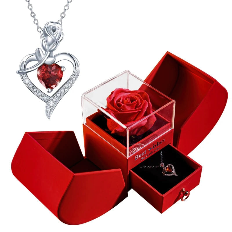 Gift for Women Eternal Rose Gift Box Heart Necklace I Love You To The Moon and Back Flower Jewelry Box