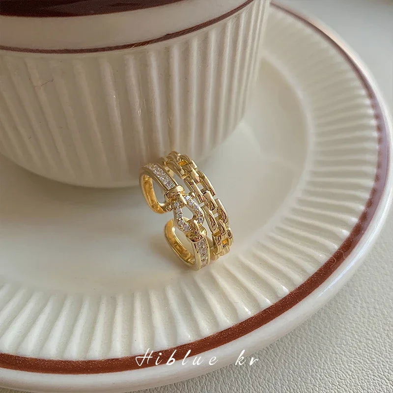 14K Gold Plated Double-layer Zircon Cross Ring