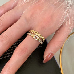 14K Gold Plated Double-layer Zircon Cross Ring