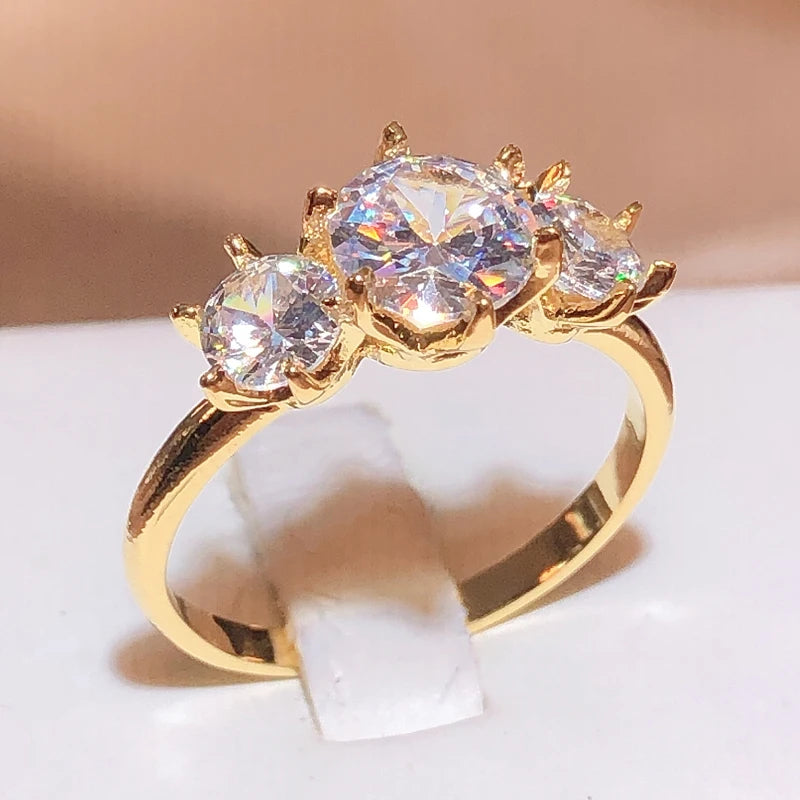 Diamonds White Zirconia 18K Gold Ring 925 Stamp