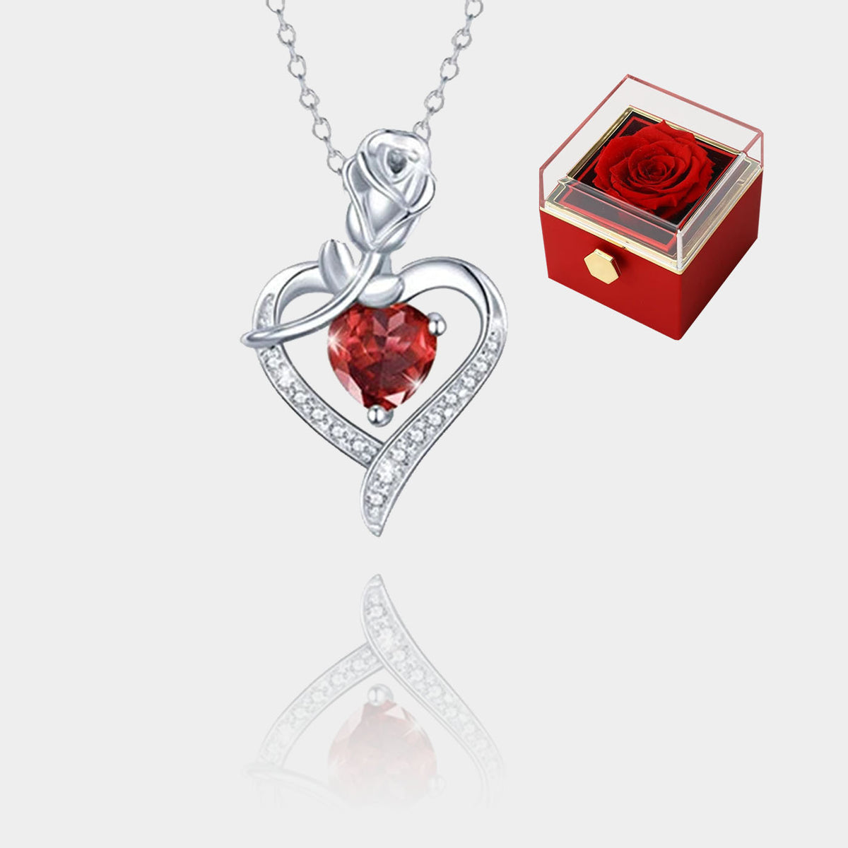 Gifts for Girlfriend Rotating Eternal Rose Gift Box Necklace Set Preserved Flower Jewelry Box For Valentine Christmas Birthday