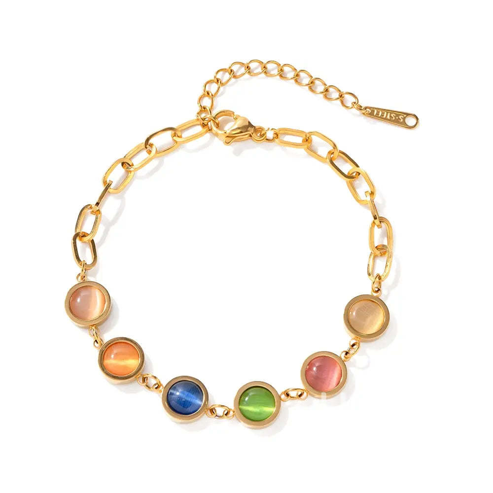 Colorful Symphony Cat's Eye Bracelet Stainless Steel 18K Gold Plated