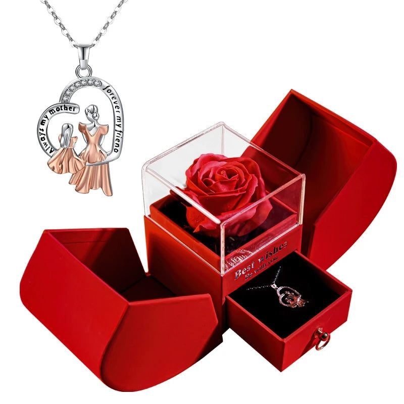 Gift for Women Eternal Rose Gift Box Heart Necklace I Love You To The Moon and Back Flower Jewelry Box