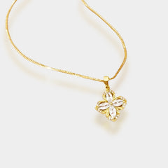 Exquisite 14k Real Gold Four Leaf Clover Necklace Rotatable AAA Zircon