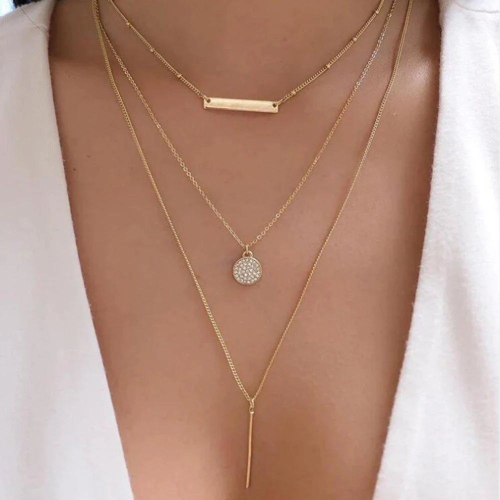 Bohemia Multilayer Moon Gold Color Pendant Necklaces For Women Rose Flower Choker Necklace 2022 Fashion Jewelry Party Gift