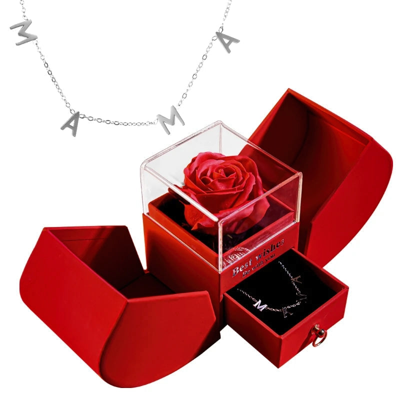 Gift for Women Eternal Rose Gift Box Heart Necklace I Love You To The Moon and Back Flower Jewelry Box