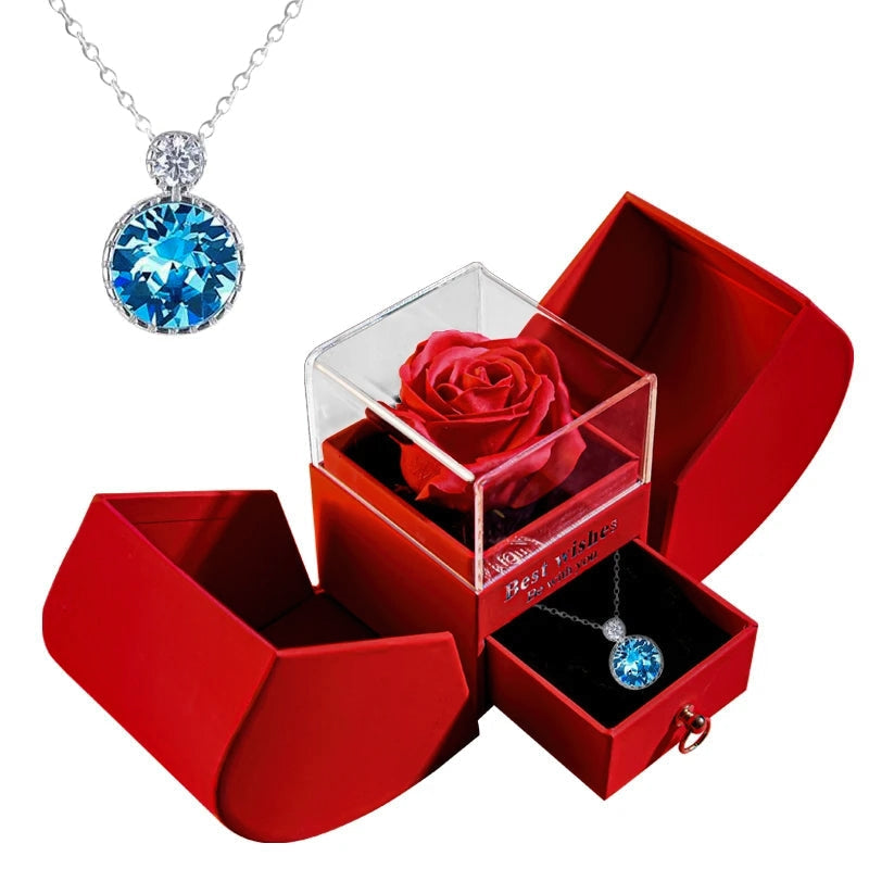 Gift for Women Eternal Rose Gift Box Heart Necklace I Love You To The Moon and Back Flower Jewelry Box