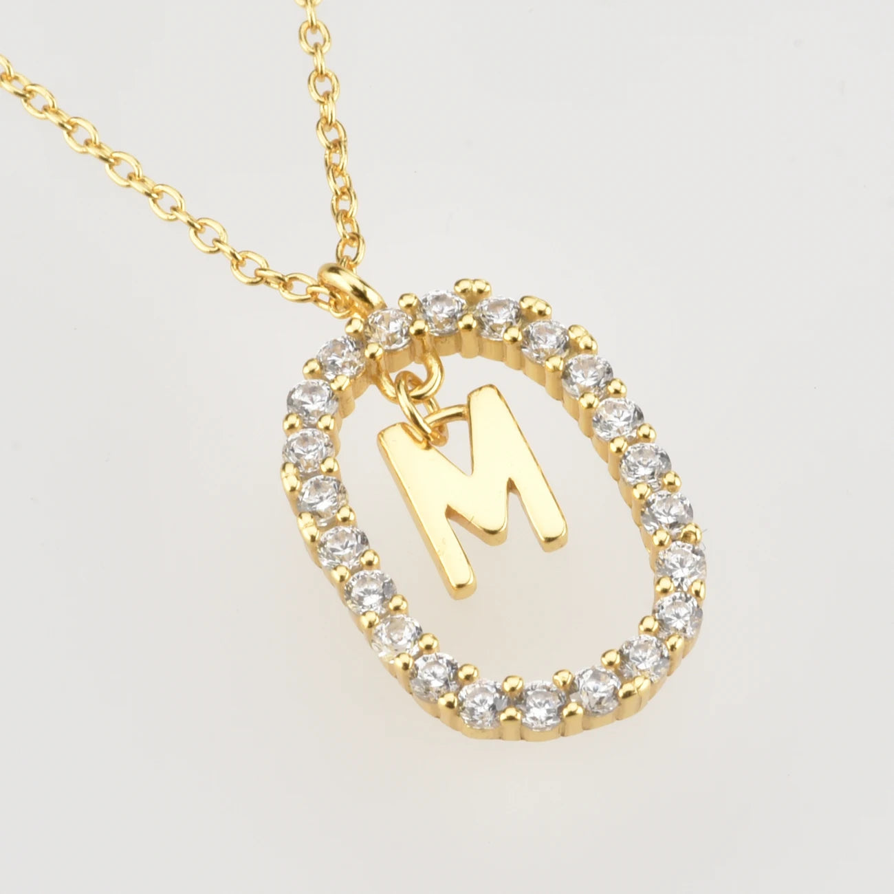 925 Sterling Silver Gold Initial Letters Alphabet NecklaceFashion Crystal