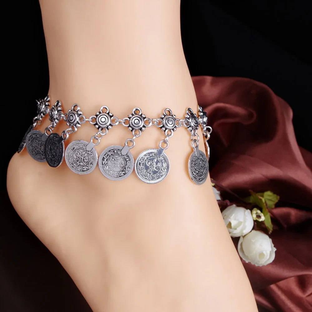 Bohemia Summer Foot Jewelry Metal Tassel Vintage Charm Coin Beach Anklet