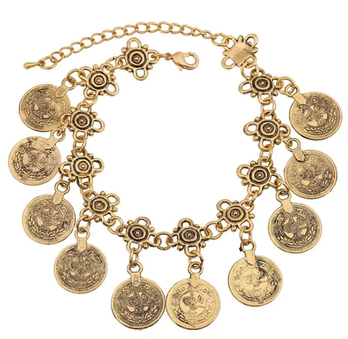 Bohemia Summer Foot Jewelry Metal Tassel Vintage Charm Coin Beach Anklet