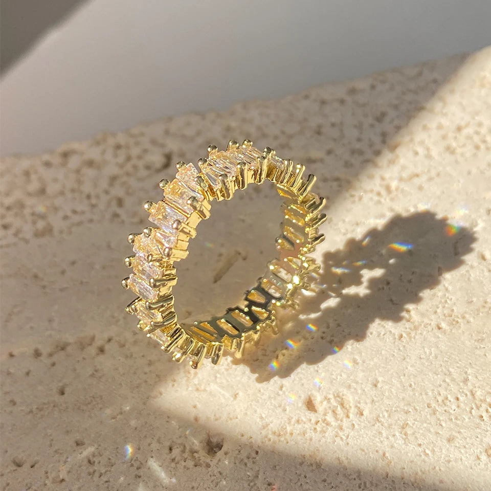 Classic Baguette Cubic Zirconia Engagement Rings 18K Gold Color Plated