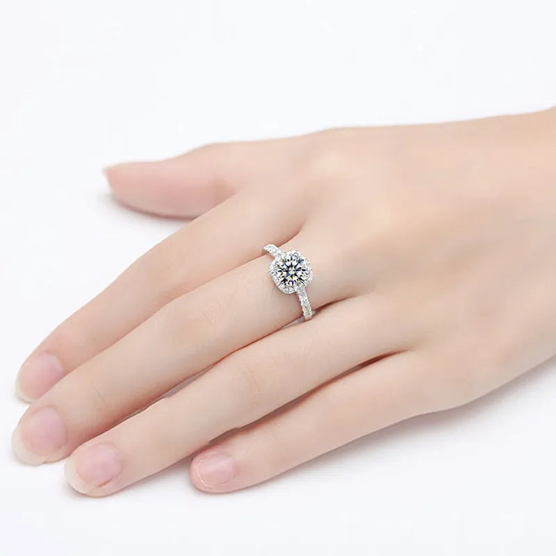 Color Round Moissanite Ring 925 Sterling Silver Plated with 18k White Gold Rings