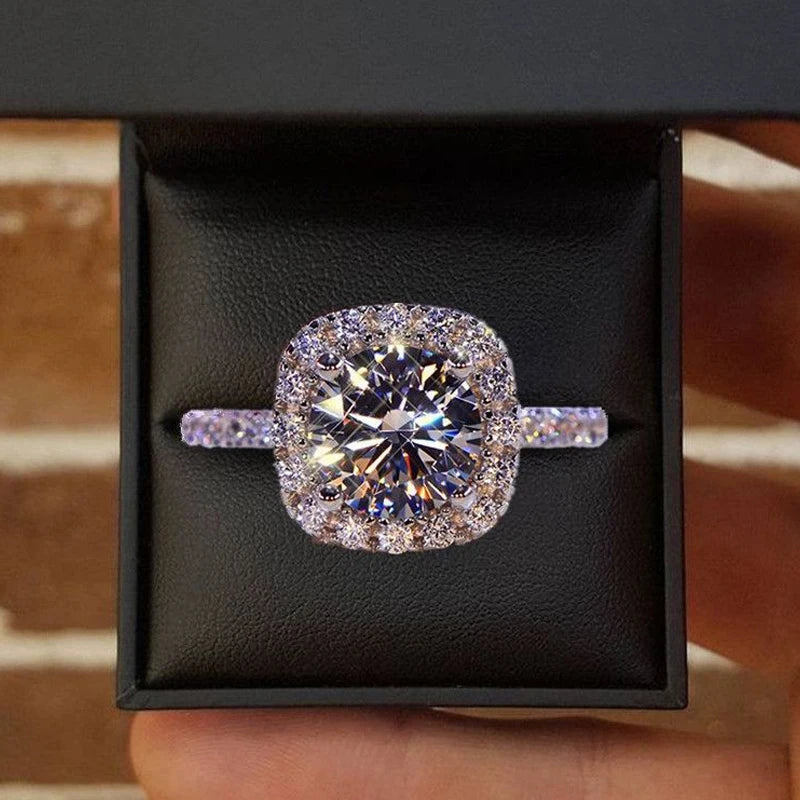 Color Round Moissanite Ring 925 Sterling Silver Plated with 18k White Gold Rings