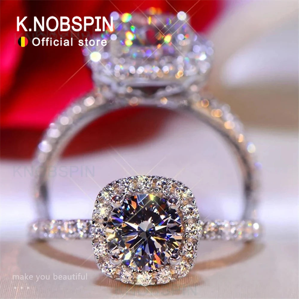 Color Round Moissanite Ring 925 Sterling Silver Plated with 18k White Gold Rings