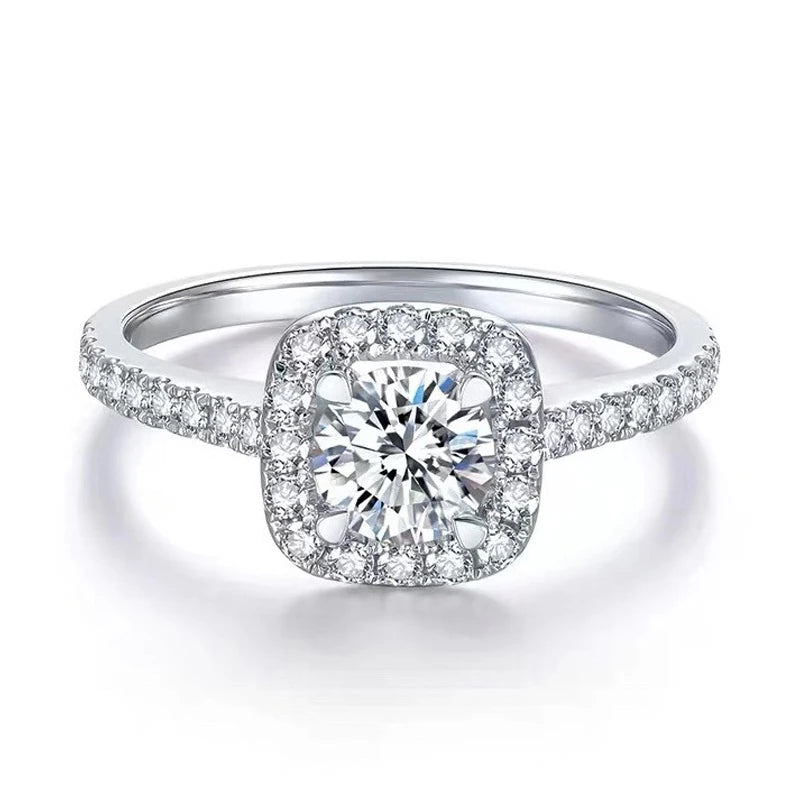 Color Round Moissanite Ring 925 Sterling Silver Plated with 18k White Gold Rings