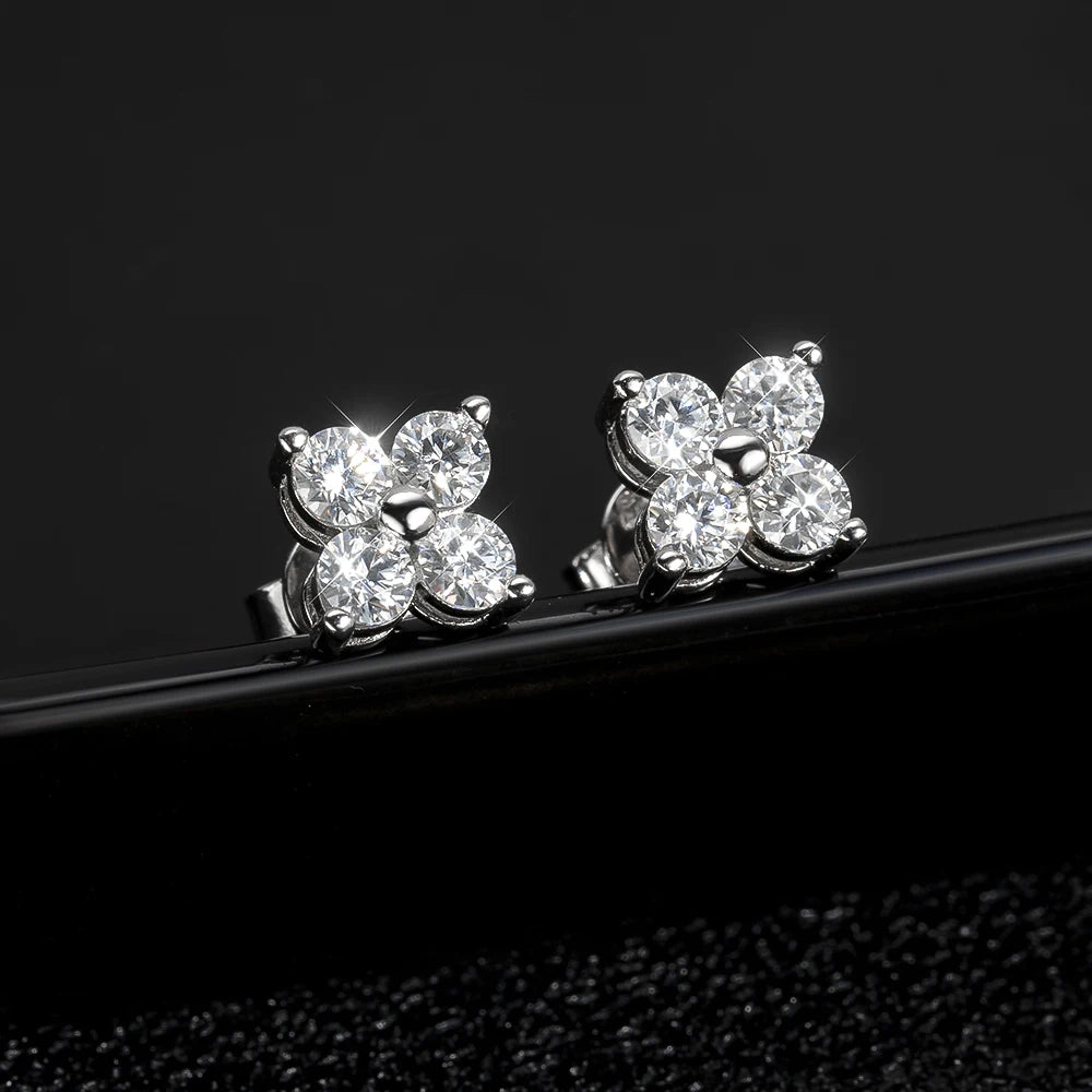 VVS1 Round Moissanite Stud Earrings 4 Stones s925 Sterling Silver with GRA