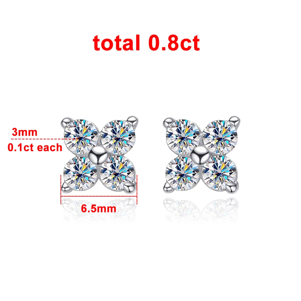 VVS1 Round Moissanite Stud Earrings 4 Stones s925 Sterling Silver with GRA