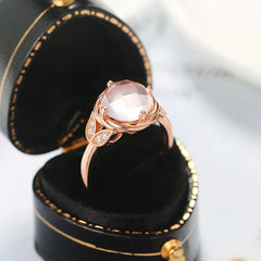 925 Silver Natural Rose Quartz Flower 18K Rose Gold Plated Ring