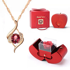 Luxury Red Zircon Pendant Necklace With Apple Gift Box Fashion Jewelry For Women Girlfriend  Romantic Christmas Gifts