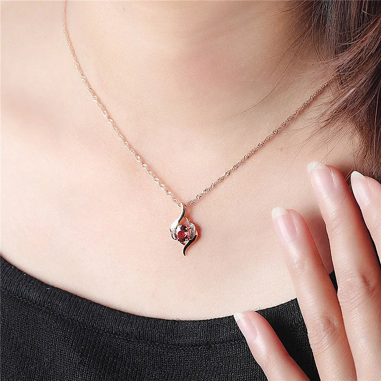 Luxury Red Zircon Pendant Necklace With Apple Gift Box Fashion Jewelry For Women Girlfriend  Romantic Christmas Gifts