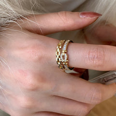 14K Gold Plated Double-layer Zircon Cross Ring