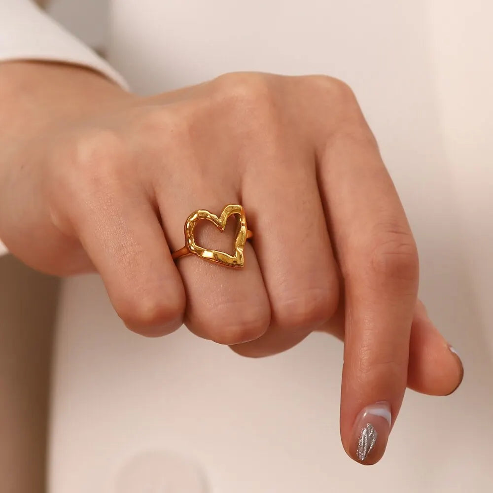 Stainless Steel 18k Gold Plated Heart Rings