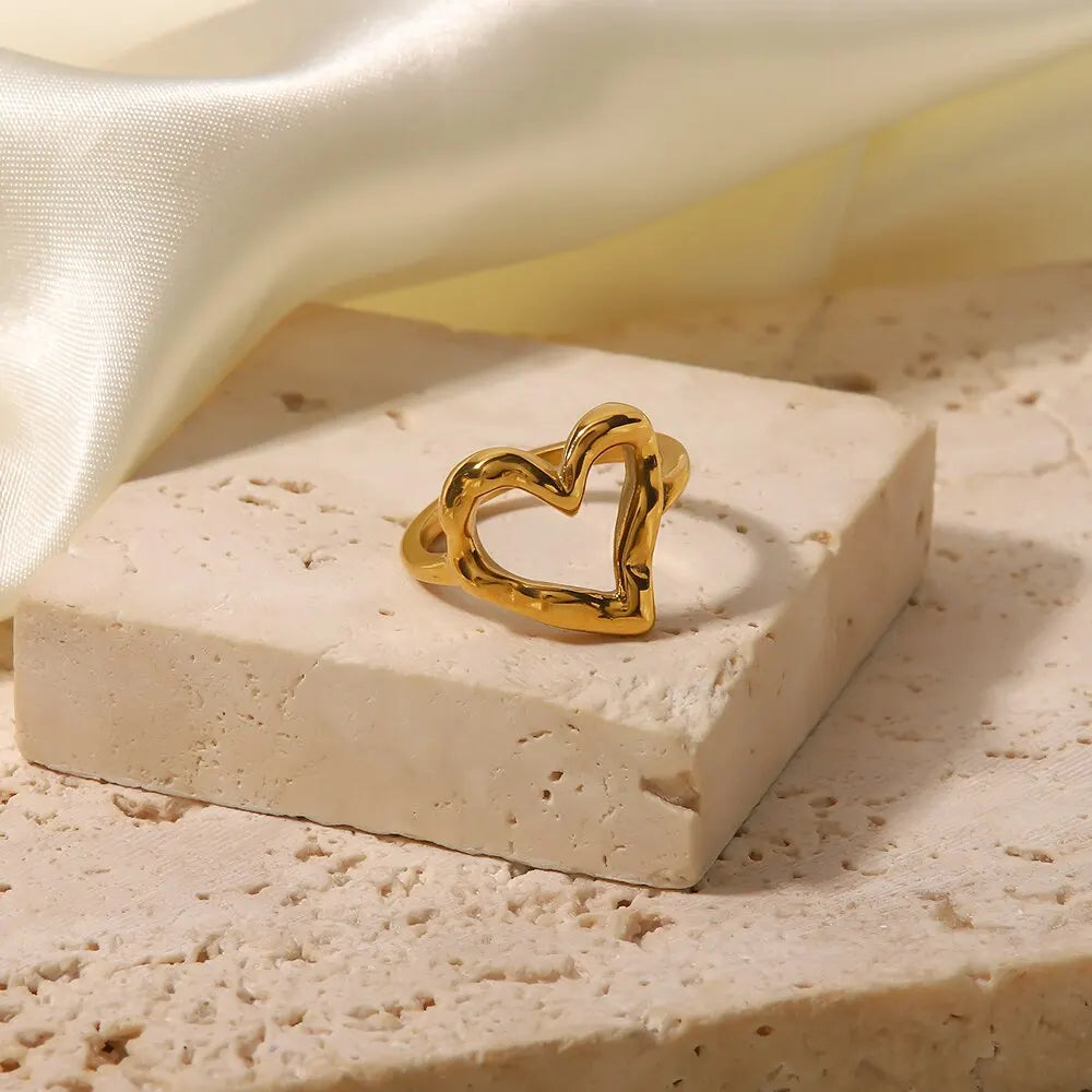 Stainless Steel 18k Gold Plated Heart Rings