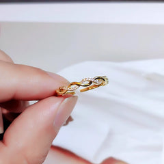 Trendy Fine 14k Real Gold Twist Shape Opening Rings  Adjustable Design High Zircon