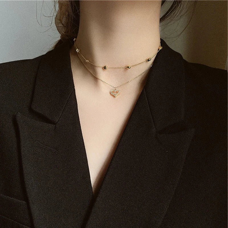 Elegant 14k Real Gold Flash Zirconia Double Layer Chain Charming Temperament  Necklace