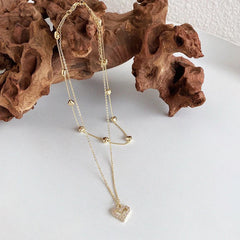 Elegant 14k Real Gold Flash Zirconia Double Layer Chain Charming Temperament  Necklace