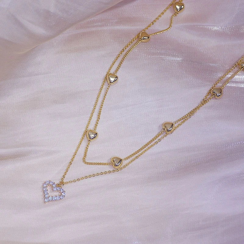 Elegant 14k Real Gold Flash Zirconia Double Layer Chain Charming Temperament  Necklace