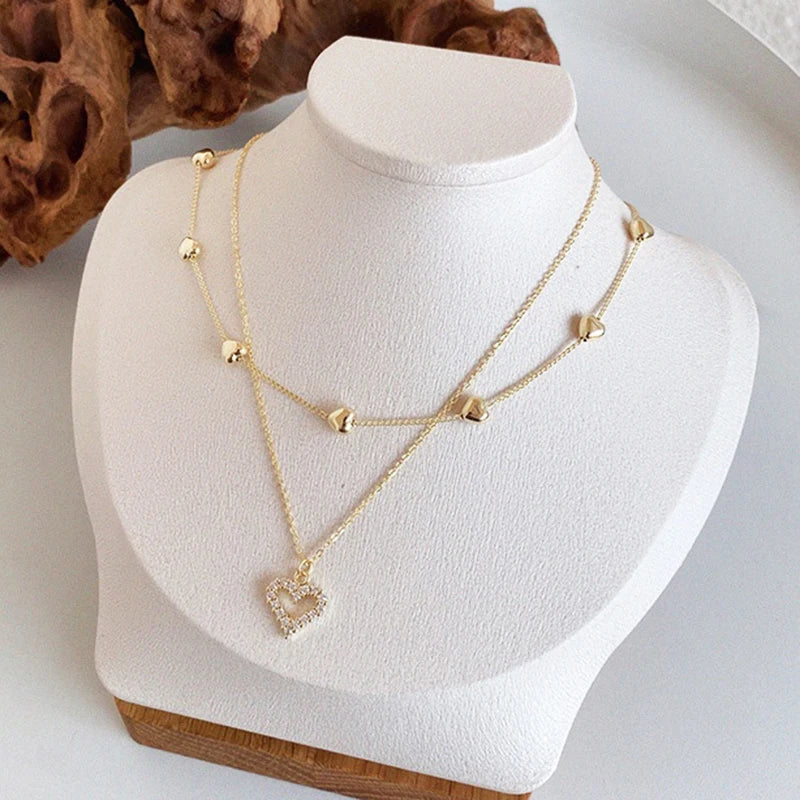 Elegant 14k Real Gold Flash Zirconia Double Layer Chain Charming Temperament  Necklace