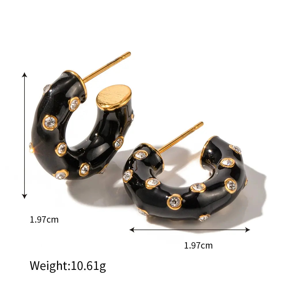 18k PVD Gold Plated Enamel Cubic Zirconia Hoop Earrings