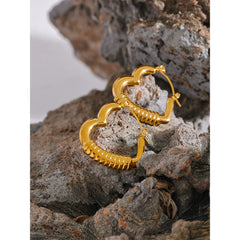 Heart Hollow Stainless Steel Gold Color Hoop Earrings Anti-Allergies Minimalist 18K PVD Plating