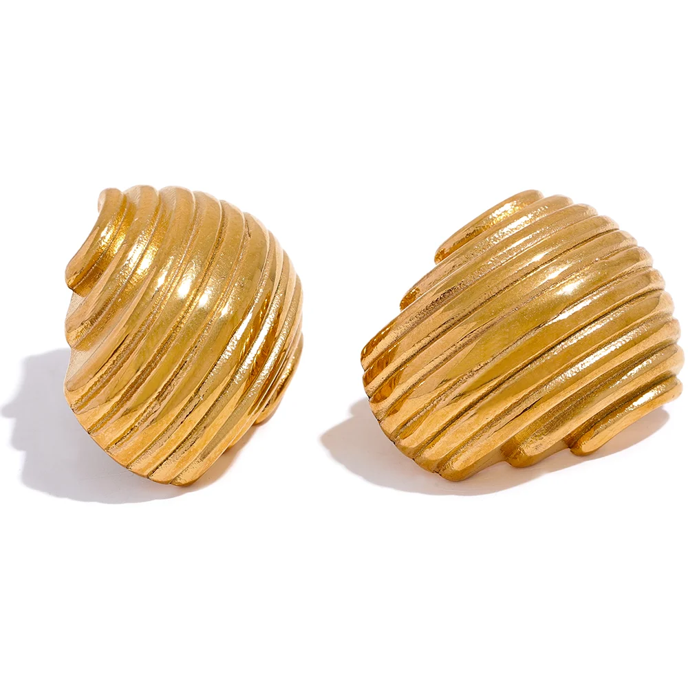 Stainless Steel Geometric Chunky Stud Earrings 18K PVD Plated Gold Color