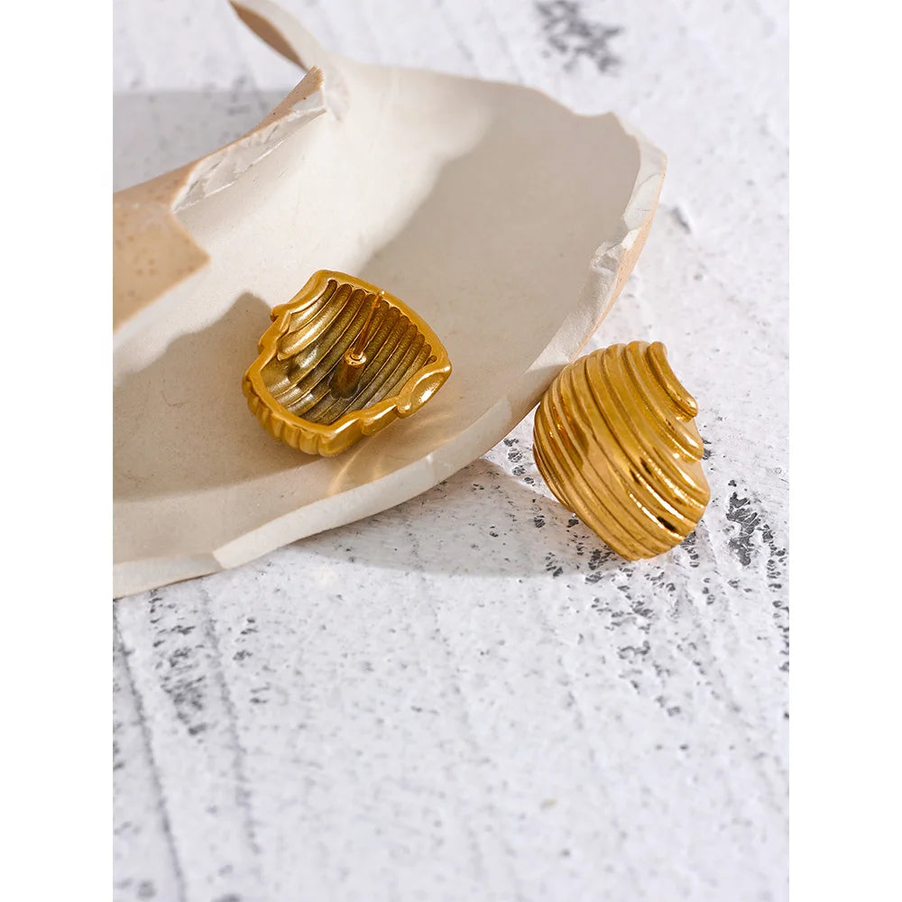 Stainless Steel Geometric Chunky Stud Earrings 18K PVD Plated Gold Color