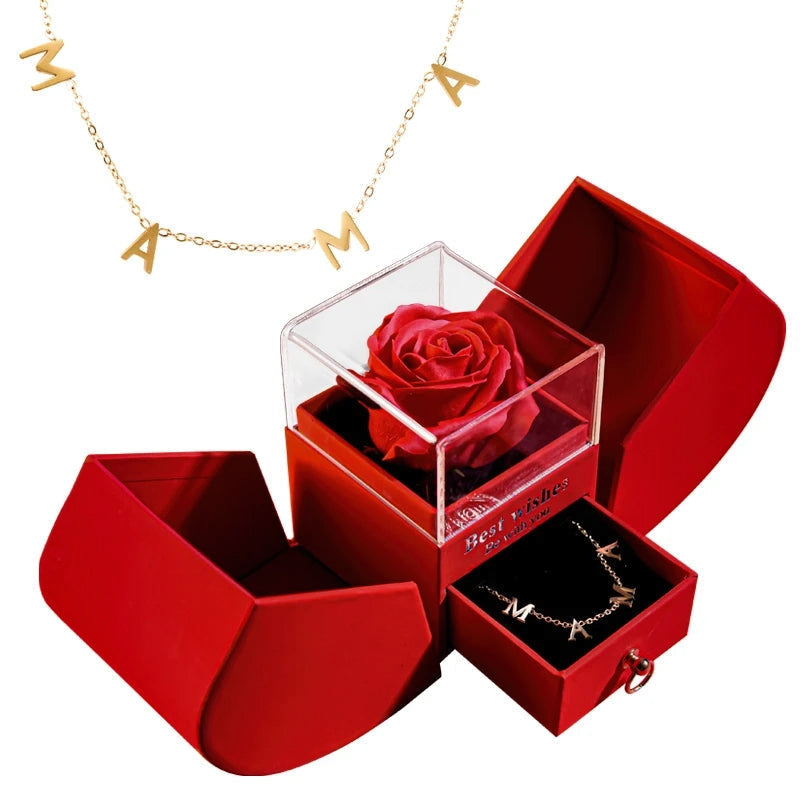 Gift for Women Eternal Rose Gift Box Heart Necklace I Love You To The Moon and Back Flower Jewelry Box