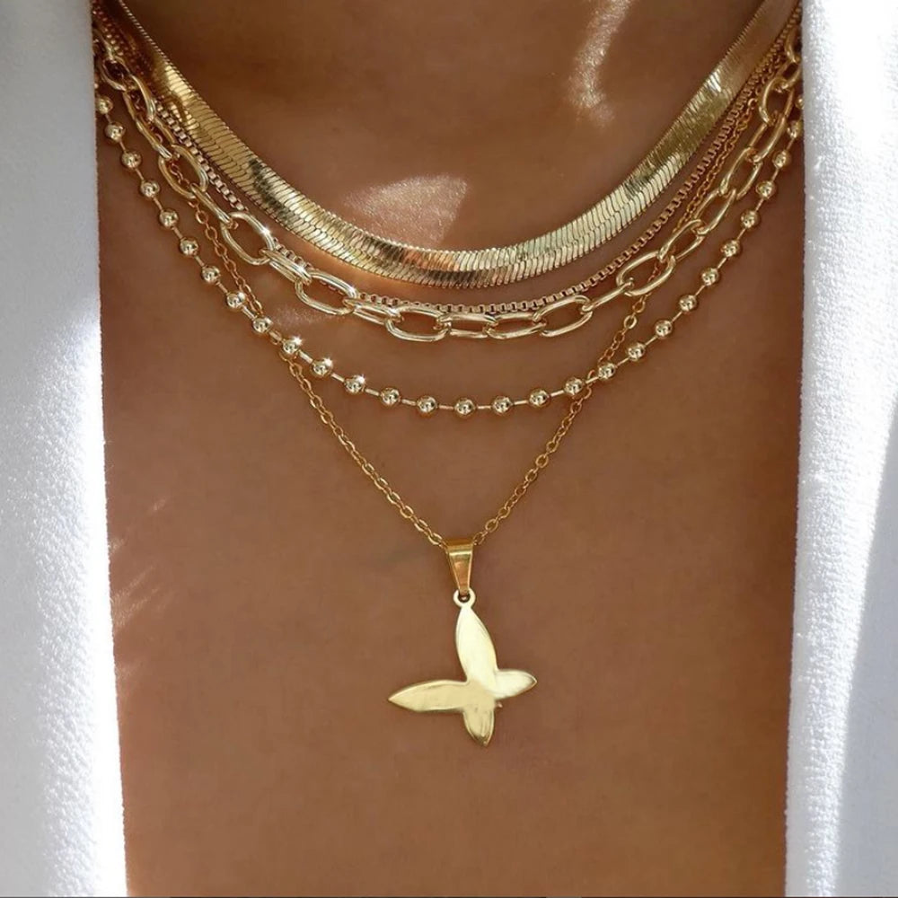Bohemia Gold Color Multiple Styles Necklace For Women Trendy Multi-Layer Crystal Pendant Necklaces Set Jewelry Gifts