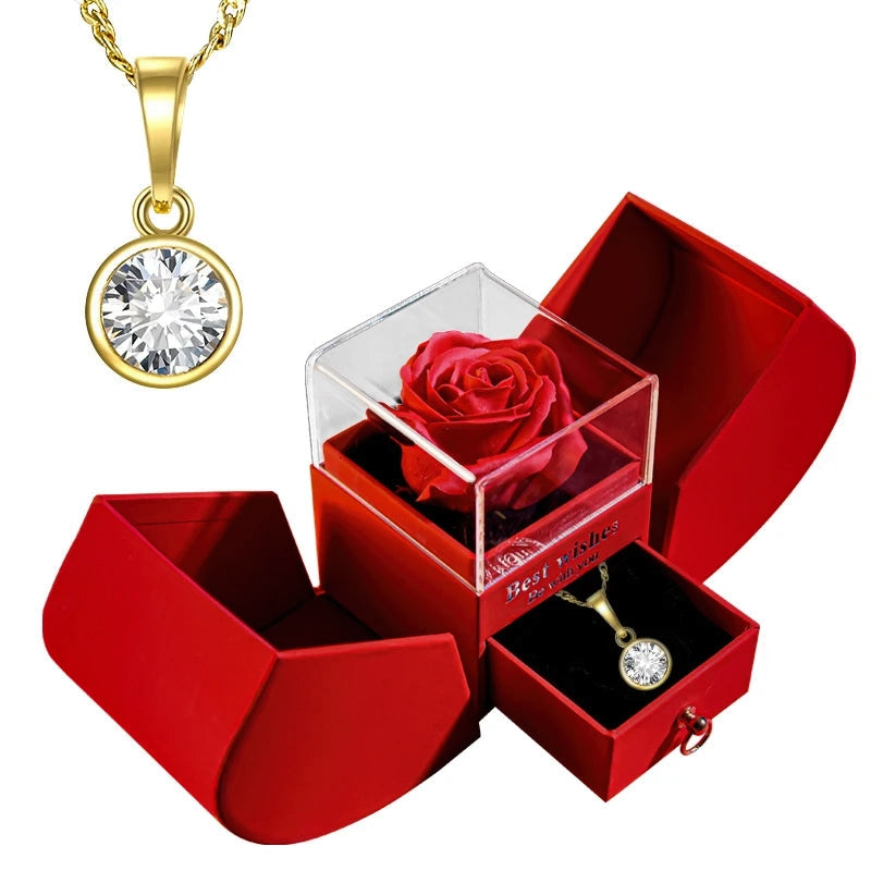 Gift for Women Eternal Rose Gift Box Heart Necklace I Love You To The Moon and Back Flower Jewelry Box