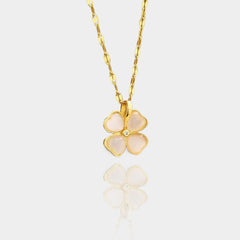 Real 18k Gold Color Clover Necklace Gold Cat's Eye Exquisite Petal Clavicle Chain