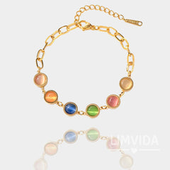 Colorful Symphony Cat's Eye Bracelet Stainless Steel 18K Gold Plated