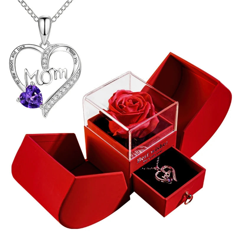 Gift for Women Eternal Rose Gift Box Heart Necklace I Love You To The Moon and Back Flower Jewelry Box