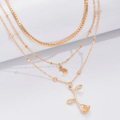 Bohemia Multilayer Moon Gold Color Pendant Necklaces For Women Rose Flower Choker Necklace 2022 Fashion Jewelry Party Gift